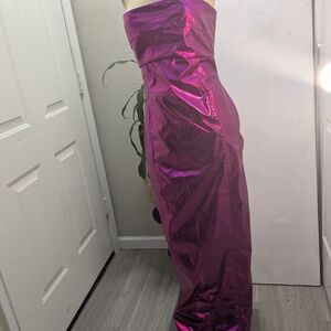 Elegant Faux Leather Pink Maxi Dress